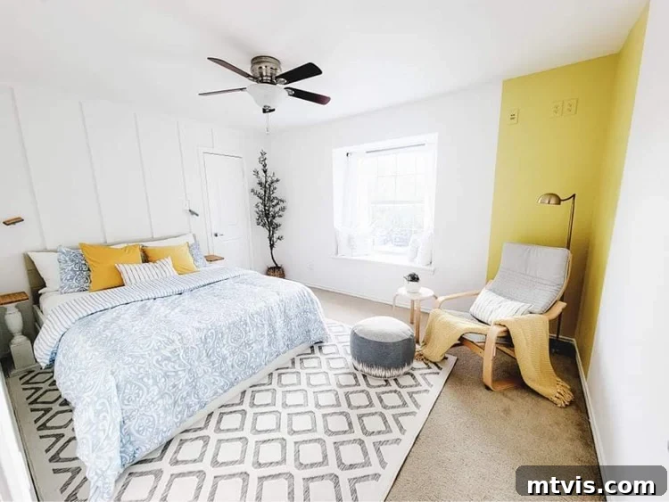 Designer in a Binder: Customer Success Stories 41 After photo of Anne's bedroom with patterned wall treatment and color-blocking