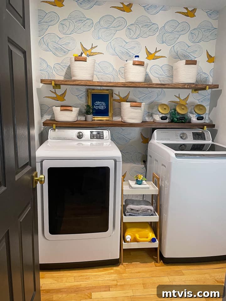 Designer in a Binder: Customer Success Stories 51 After photo of Tracy's laundry room with patterned wallpaper