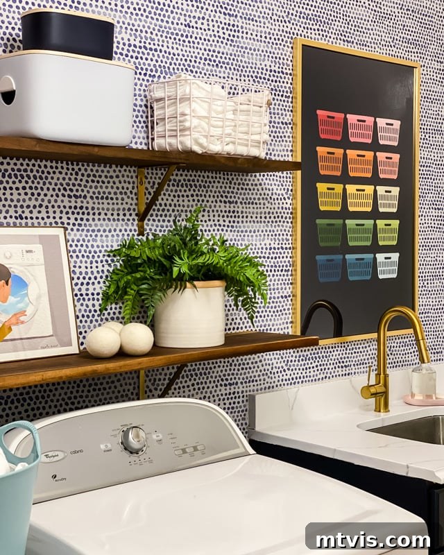 Unveiling Our Chic Modern Laundry Oasis 13 rainbow laundry basket art above sink
