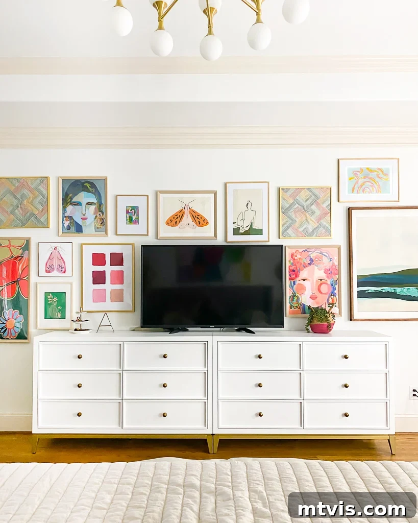 Unlock Your TV's Hidden Art Gallery Potential 3 black tv with surrounding colorful gallery wall