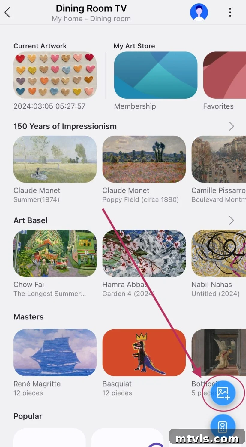 Unlock Your TV's Hidden Art Gallery Potential 6 screenshot showing icon to add photos/images to Samsung Smart Things App to use ambient mode to display art on TV