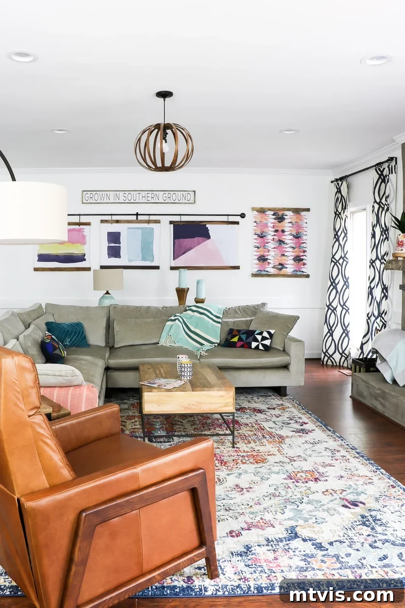 Elevate Your Living Room: Designer Secrets for Art Selection 3 colorful living room with large art