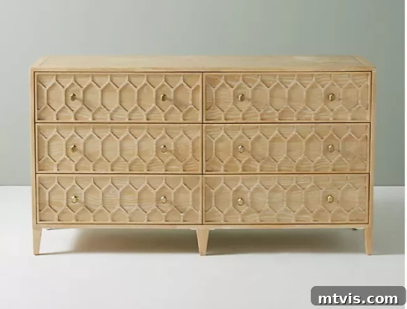 Masterful Style Without The Massive Price Tag 5 Modern trellis dresser with brass accents, an investment piece