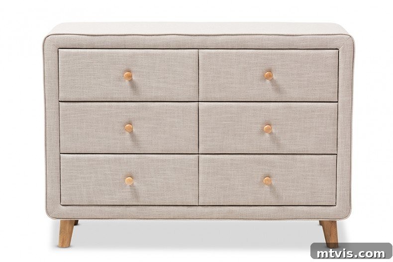 Masterful Style Without The Massive Price Tag 7 Gray upholstered dresser with fabric drawers, ideal for small spaces