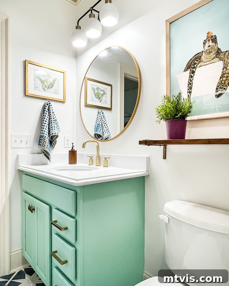 updated bathroom with painted vanity