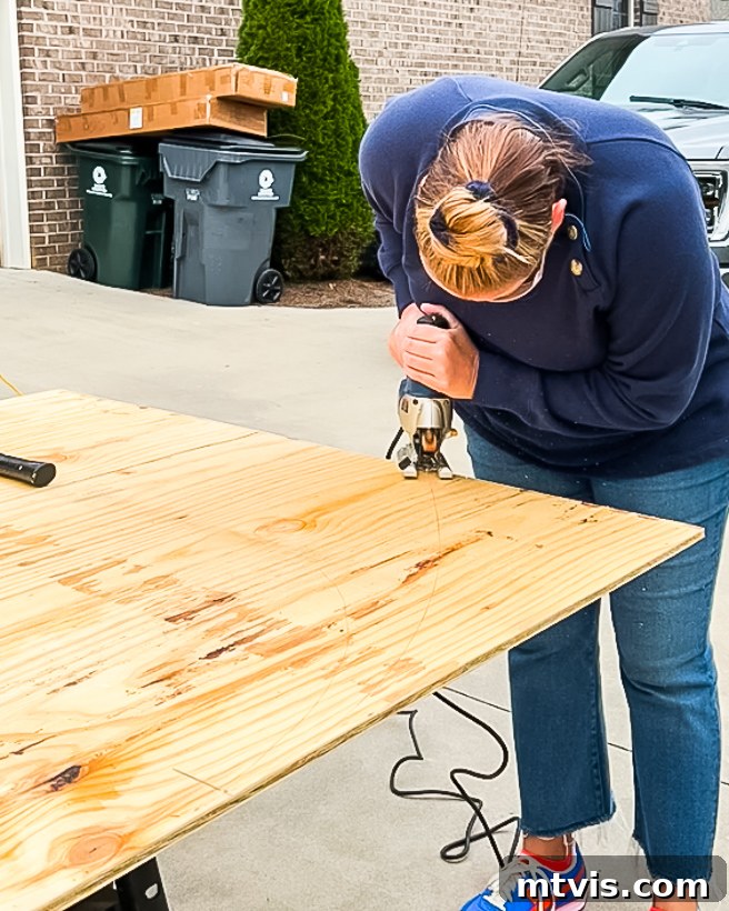 Cutting headboard shape from plywood with a jigsaw
