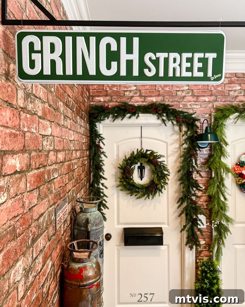Another door in the festive hallway, showcasing holiday details.