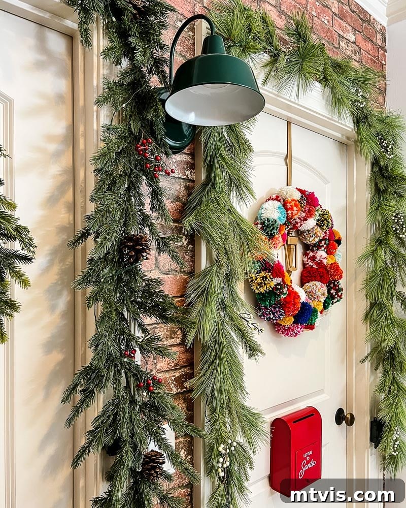 A charming view of the imaginative Christmas hallway, complete with festive touches.
