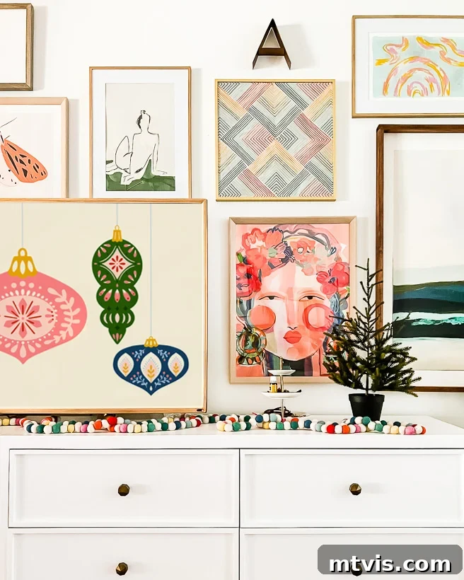 Close-up of festive decor in the master bedroom, adding subtle holiday cheer.