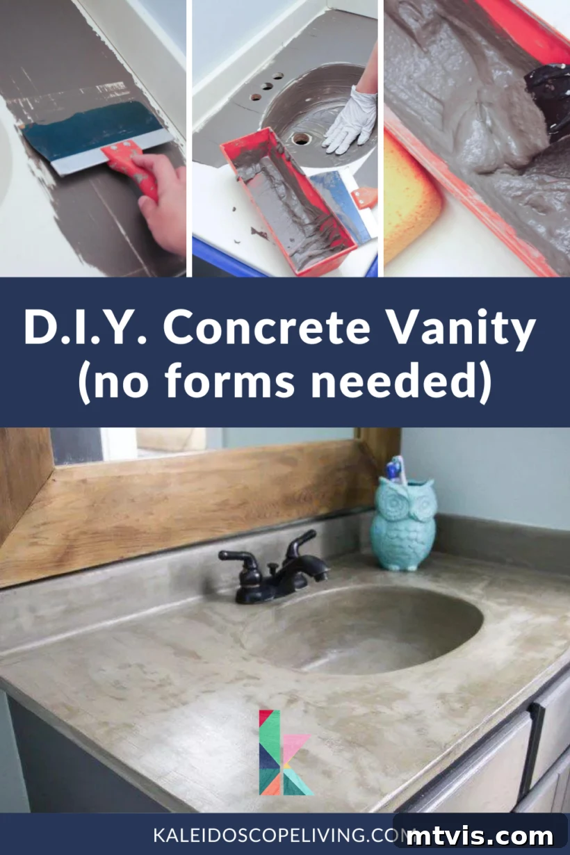 Effortless DIY Concrete Vanity and Sink No Forms No Heavy Lifting 2 Transformed bathroom vanity with a DIY concrete overlay top and integrated sink, showcasing a modern, industrial aesthetic achieved affordably.