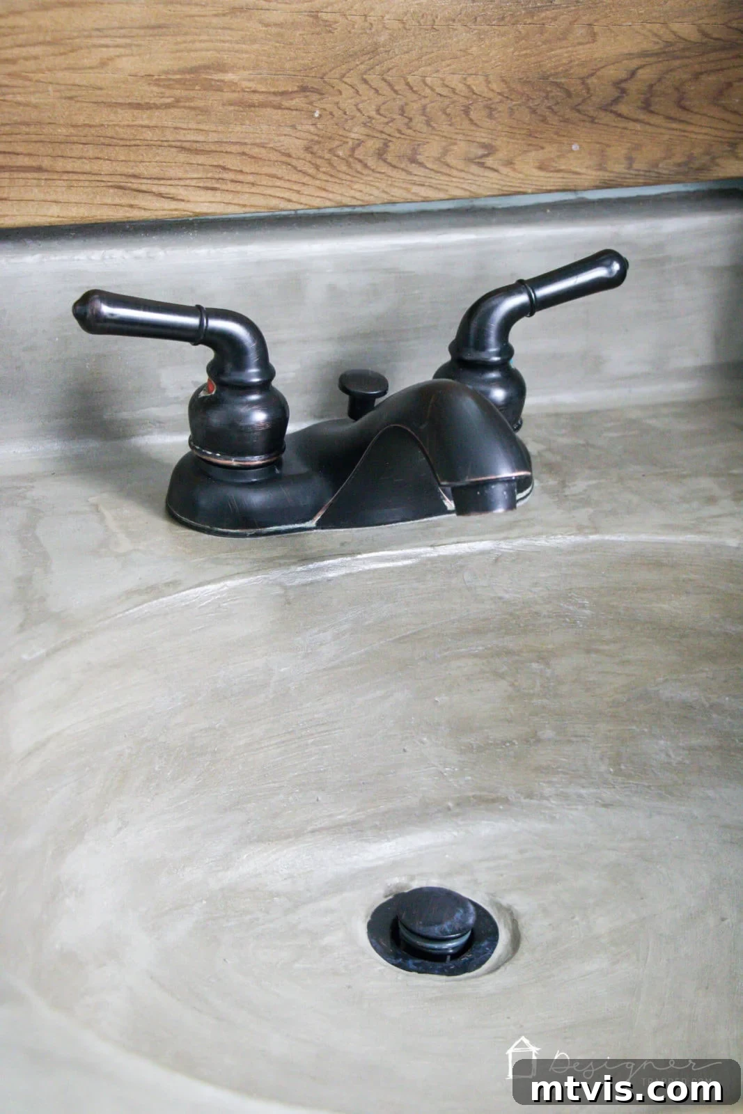 Effortless DIY Concrete Vanity and Sink No Forms No Heavy Lifting 14 Full view of the finished DIY concrete sink and vanity, showcasing the complete bathroom transformation.