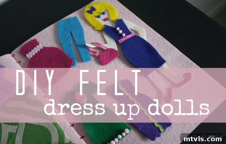 Felt Doll Magic: Create Your Own Playtime Friends 2 A young girl delightedly playing with handmade felt dress-up dolls and their colorful outfits stored in a felt book. This easy no-sew tutorial provides full instructions.