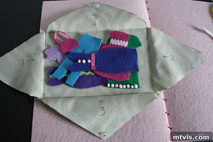 Felt Doll Magic: Create Your Own Playtime Friends 13 A close-up of a DIY felt dress-up doll wearing an elegant outfit, highlighting the intricate details and creative possibilities of felt crafting.
