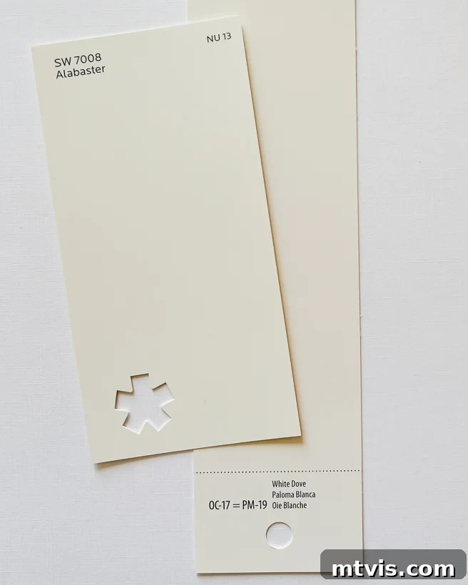 Sherwin-Williams Alabaster: Your Ultimate Visual Color Review 6 Sherwin Williams Alabaster vs. Benjamin Moore White Dove