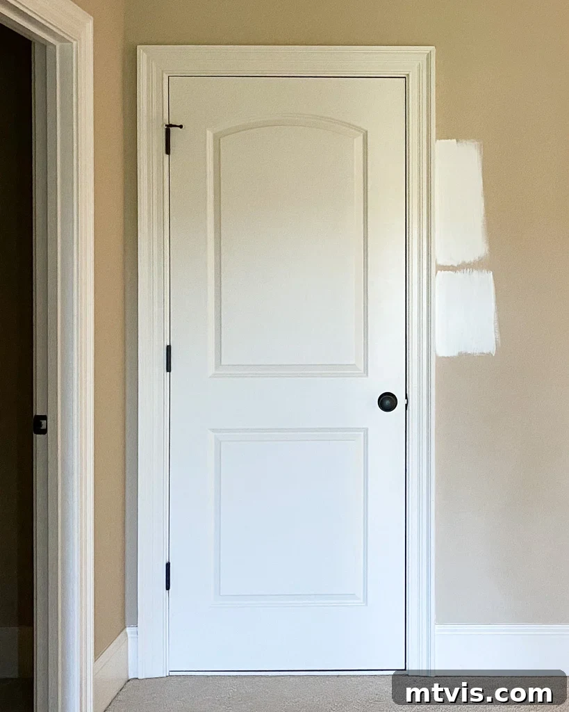 Sherwin Williams Pure White SW7005: Is This Your Perfect White? A Visual Review 4 Another comparison of Sherwin-Williams Pure White versus Alabaster paint samples on a wall, highlighting their undertones in different light.