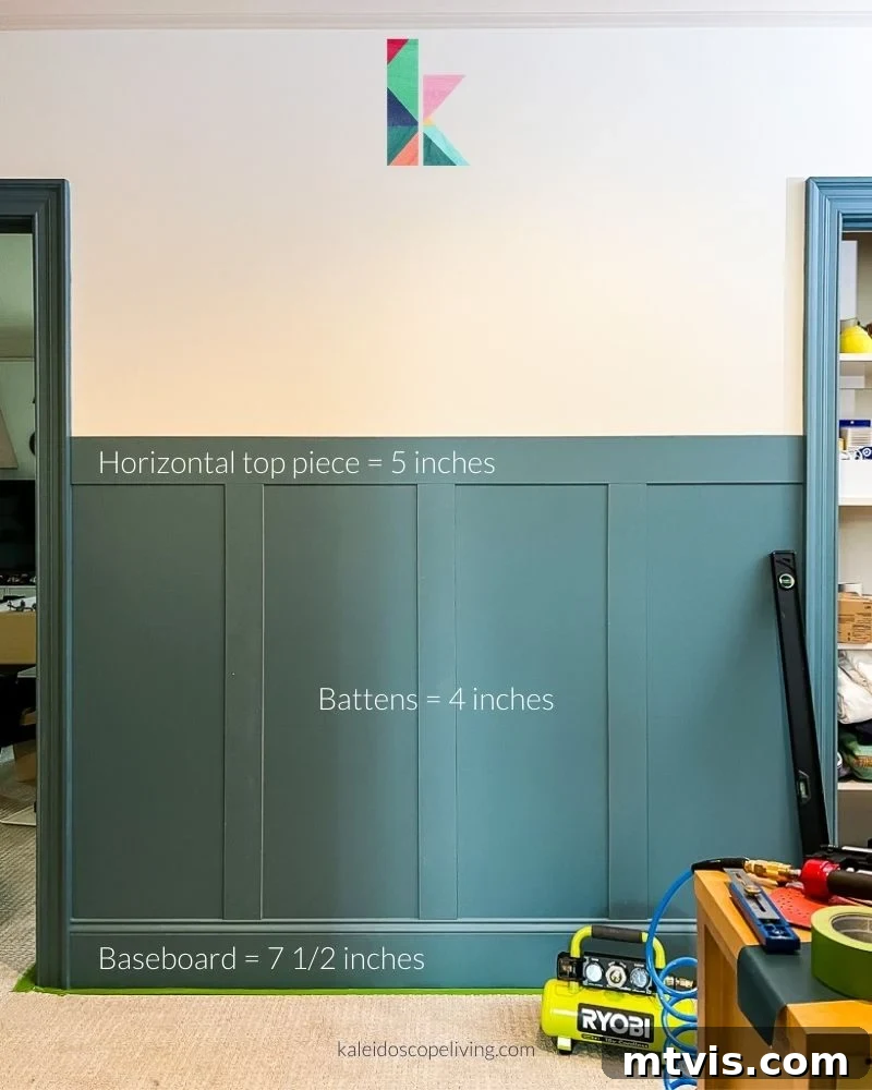 Effortless Board and Batten Accent Wall DIY 4 Diagram showing board and batten dimensions and spacing