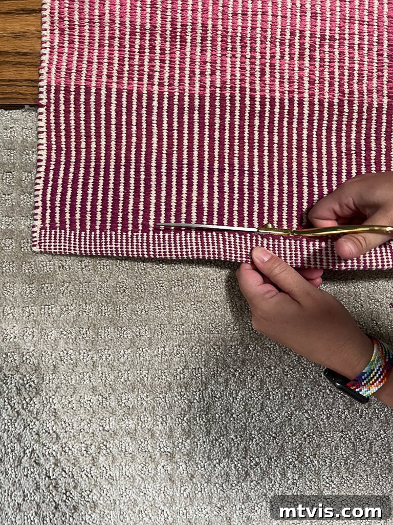 Ultimate Guide to Stair Runner Installation 10 Trimming the finished edge of the stair runner to create a clean transition at the top of the stairs.