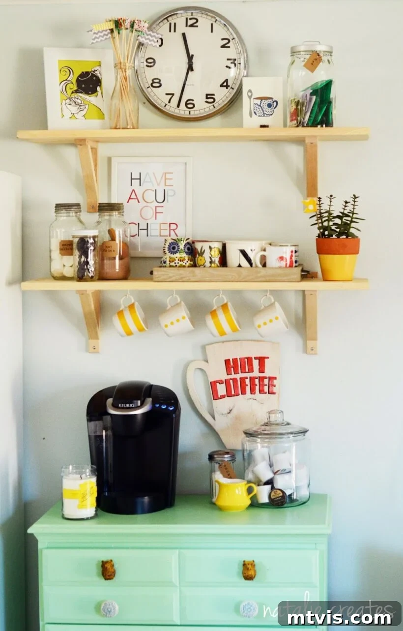 Chic and Functional Coffee Bar Designs 9 colorful home coffee bar