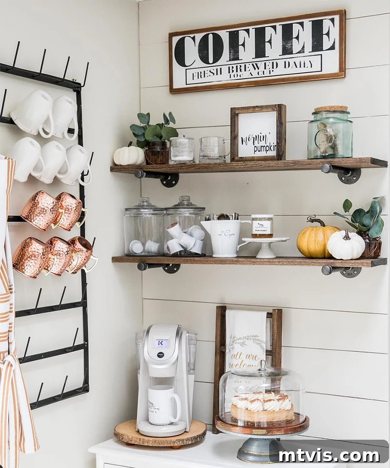 Chic and Functional Coffee Bar Designs 12 farmhouse coffee station