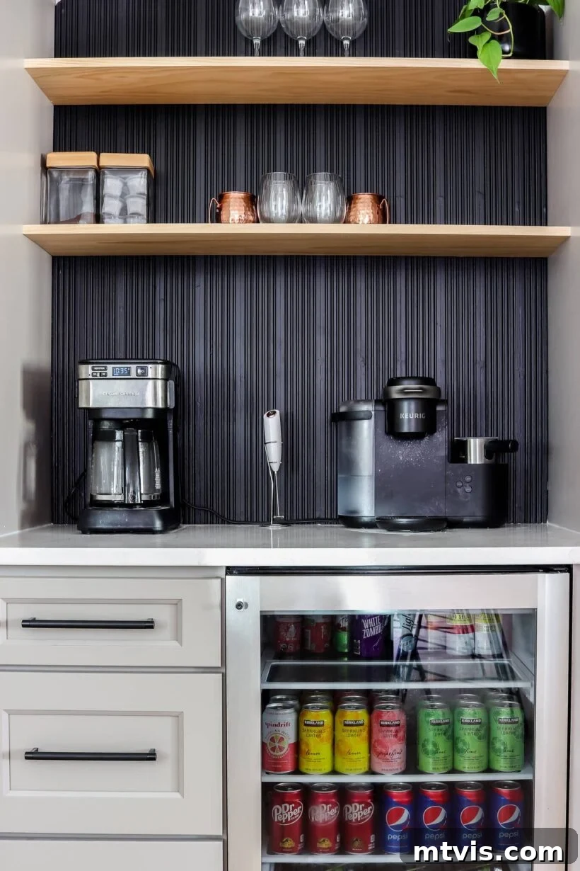 Chic and Functional Coffee Bar Designs 15 diy coffee bar with fluted accent wall