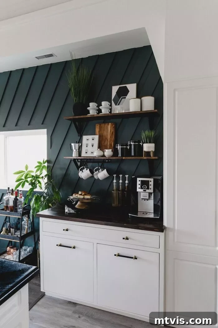 Chic and Functional Coffee Bar Designs 16 coffee station in kitchen with accent wall