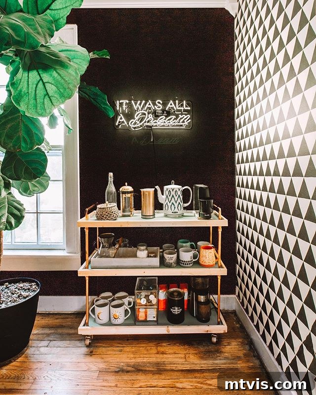 Chic and Functional Coffee Bar Designs 4 DIY coffee cart using copper and wood