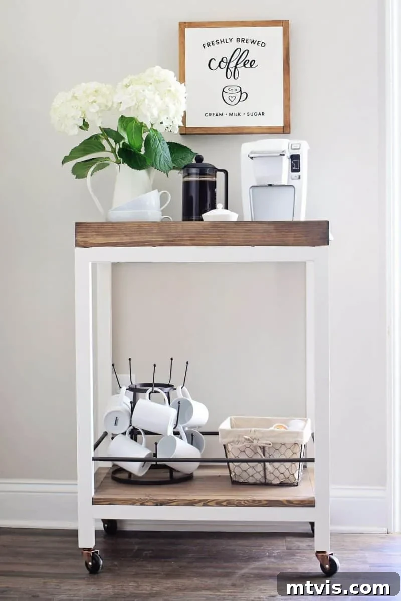 Chic and Functional Coffee Bar Designs 5 small diy rolling coffee cart