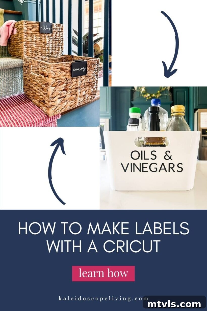 Organized pantry with custom vinyl labels made with Cricut