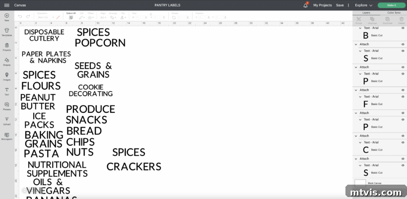 pantry labels designed in Cricut Design Space