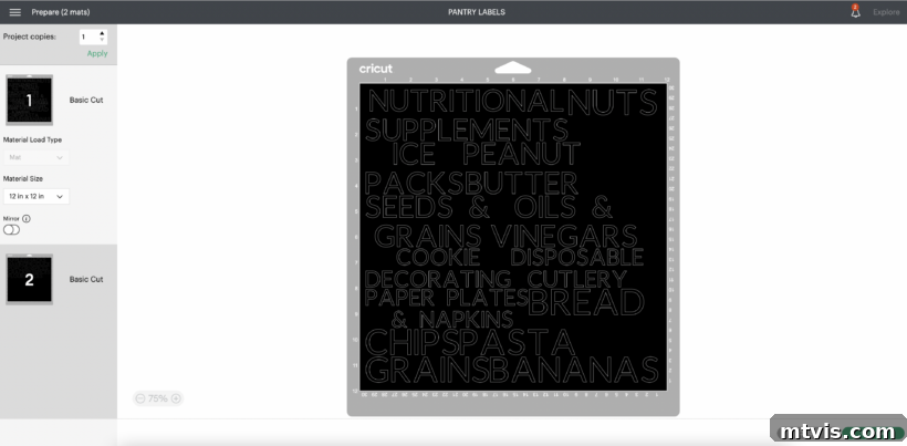 pantry labels in Cricut design space, ready to be cut