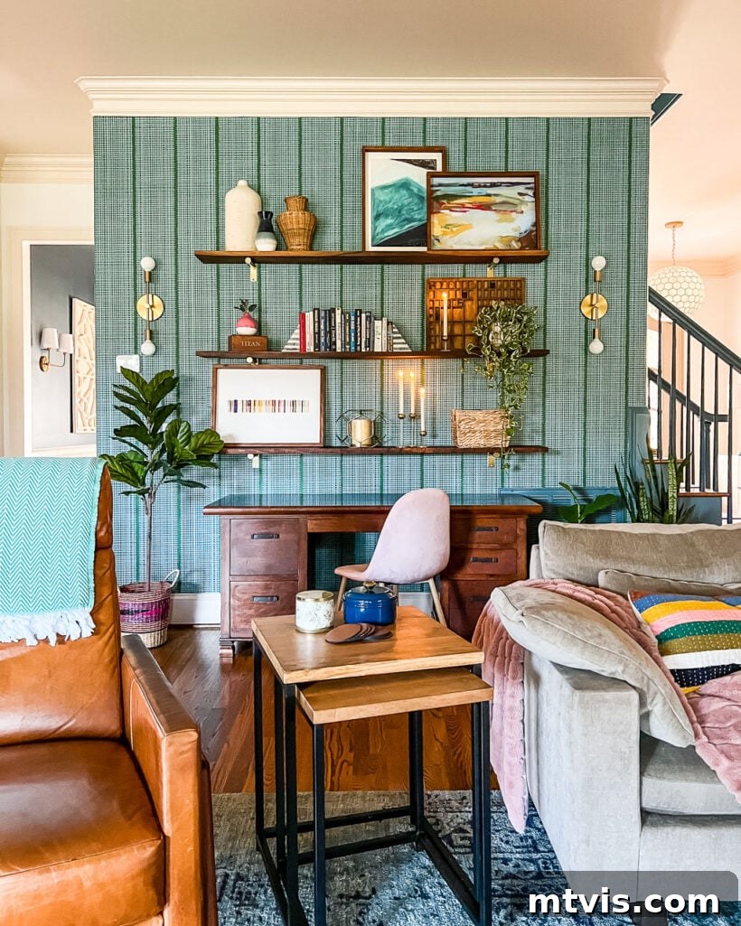 Renter-Friendly Wallpaper: Simple Steps for Easy Removal 11 Wall covered with DIY renter-friendly removable wallpaper, showcasing a vibrant pattern