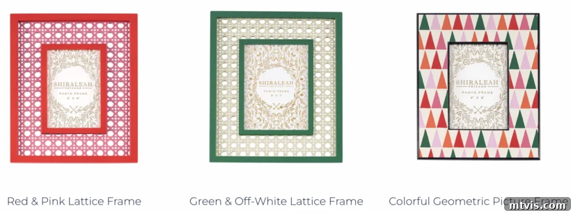 Design Your Dream Christmas Aesthetic 3 Colorful holiday picture frames arranged on a shelf