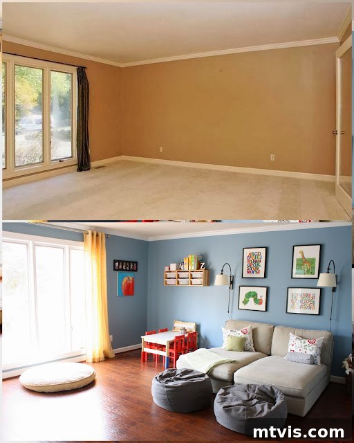 Playroom Renovation Ideas Dramatic transformation from boring living room to fun playroom