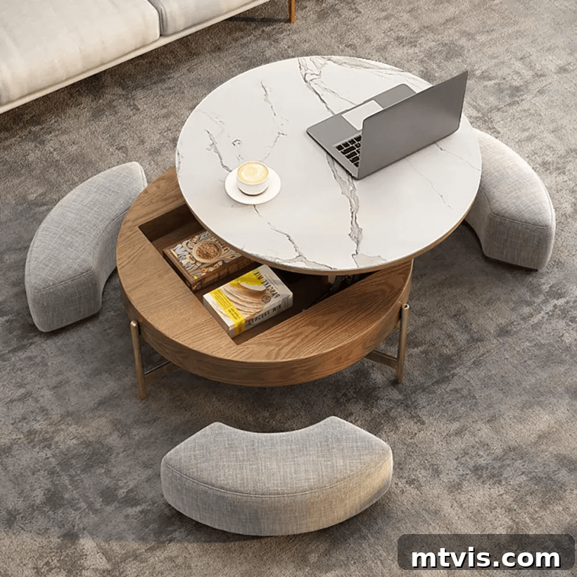 Homary modern coffee table with hidden storage and two ottomans, perfect for multi-functional living spaces