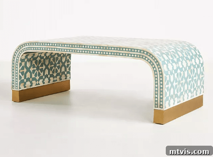 Anthropologie Inlay Waterfall coffee table, a unique piece with modern simplicity and traditional bone inlay