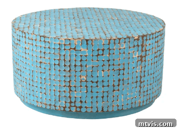 Birch Lane turquoise and gold wood round coffee table, a vibrant and unique drum table