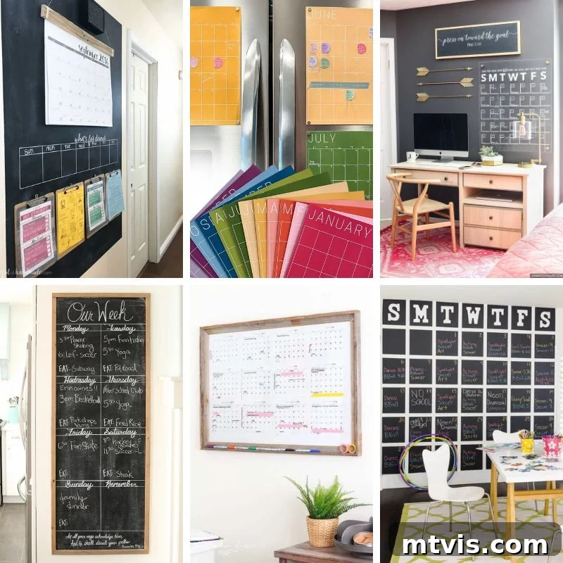 Conquer Family Chaos: Calendar Strategies for a Peaceful Home 2 A vibrant collage featuring diverse family wall calendar ideas, showcasing various styles and organizational solutions for busy households.