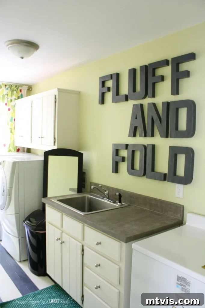 The vibrant and colorful 'after' of the laundry room, showcasing a joyful and functional space.