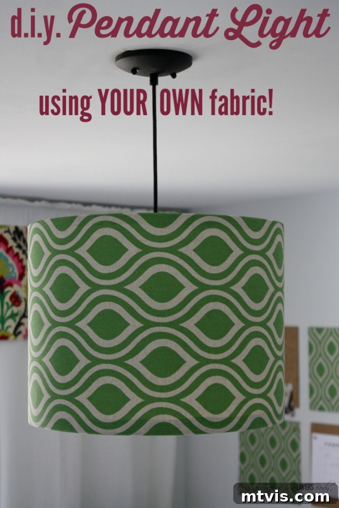 Stunning custom fabric DIY pendant light illuminating a creative workspace
