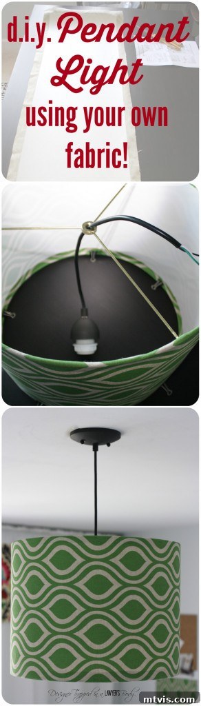 Pin this tutorial: Learn to make your own custom fabric DIY pendant light with a simple kit!