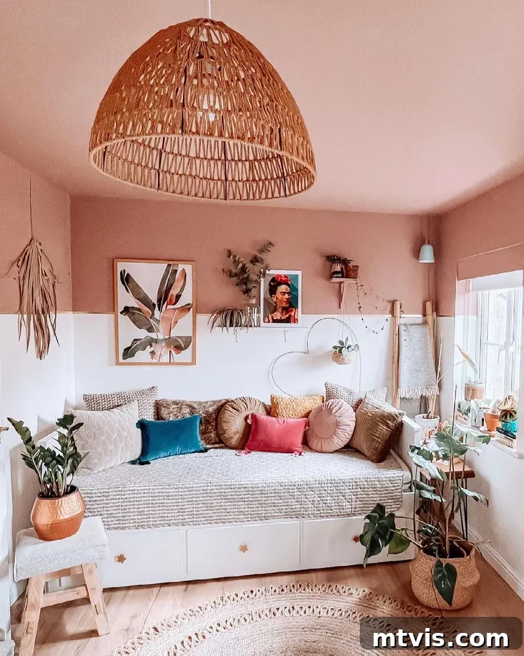 The Fifth Wall: Stunning Ceiling Designs 4 diy ceiling ideas- painted ceiling & upper portion of the wall, extending further down