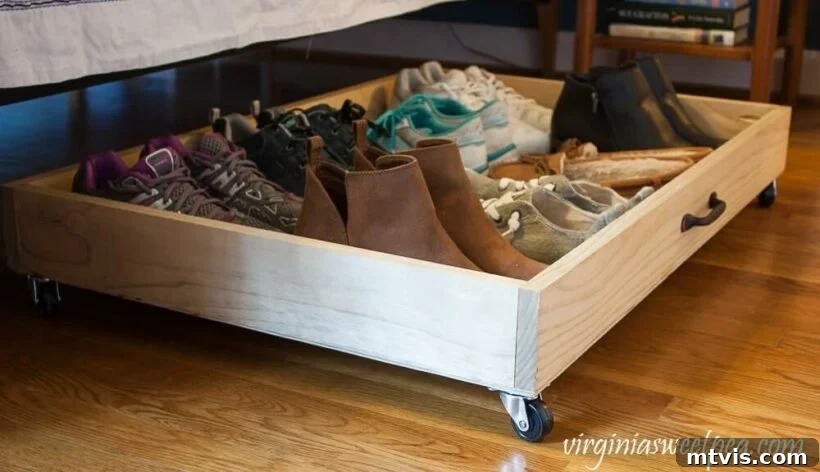 DIY rolling shoe drawer for under-the-bed storage, neatly organizing footwear