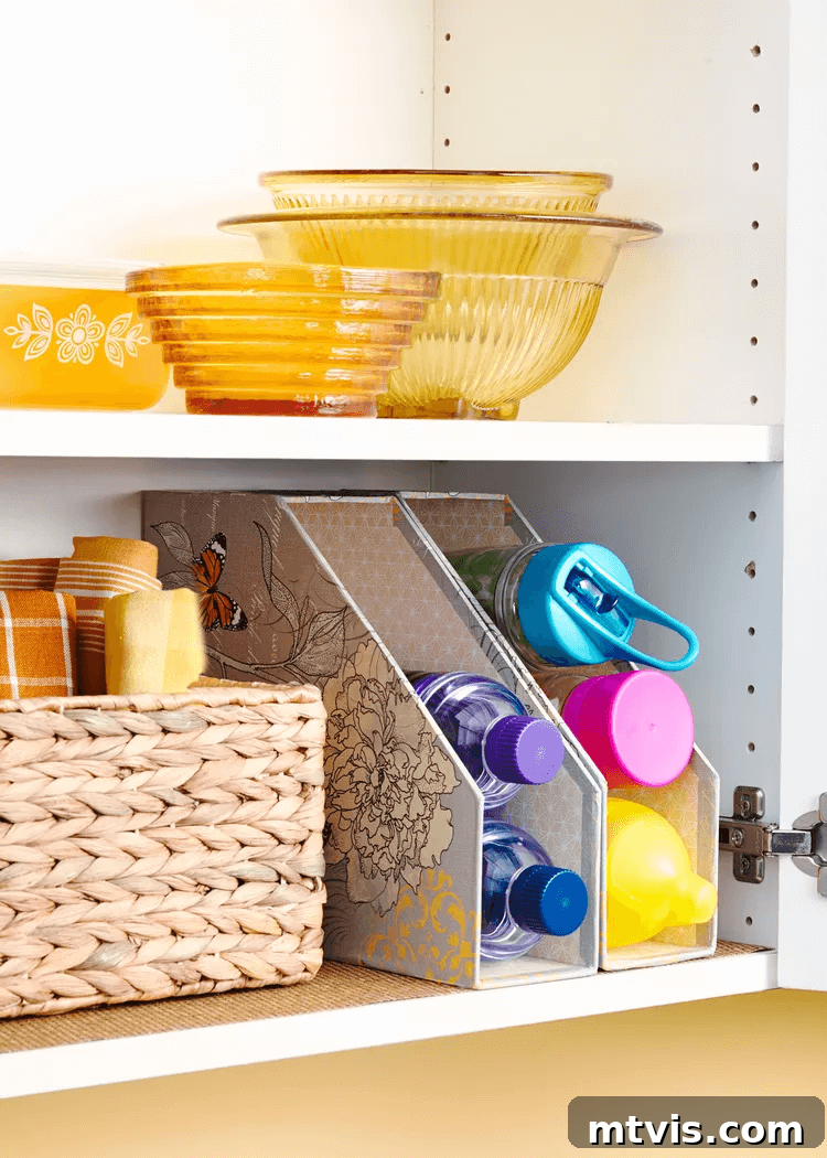 Magazine holder used for neat horizontal water bottle storage