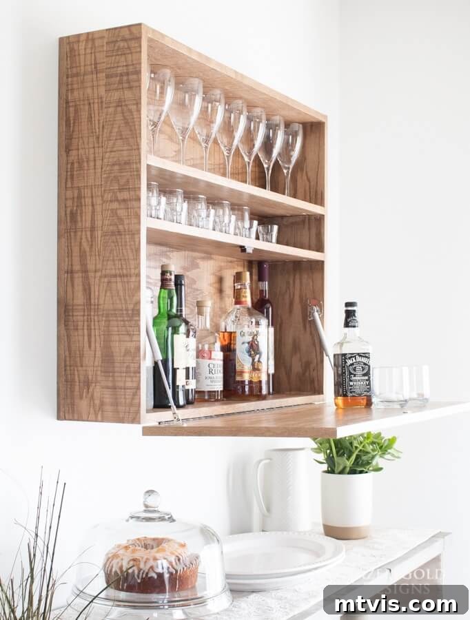 Wall-mounted bar cabinet, ideal for small spaces and budget-conscious DIYers