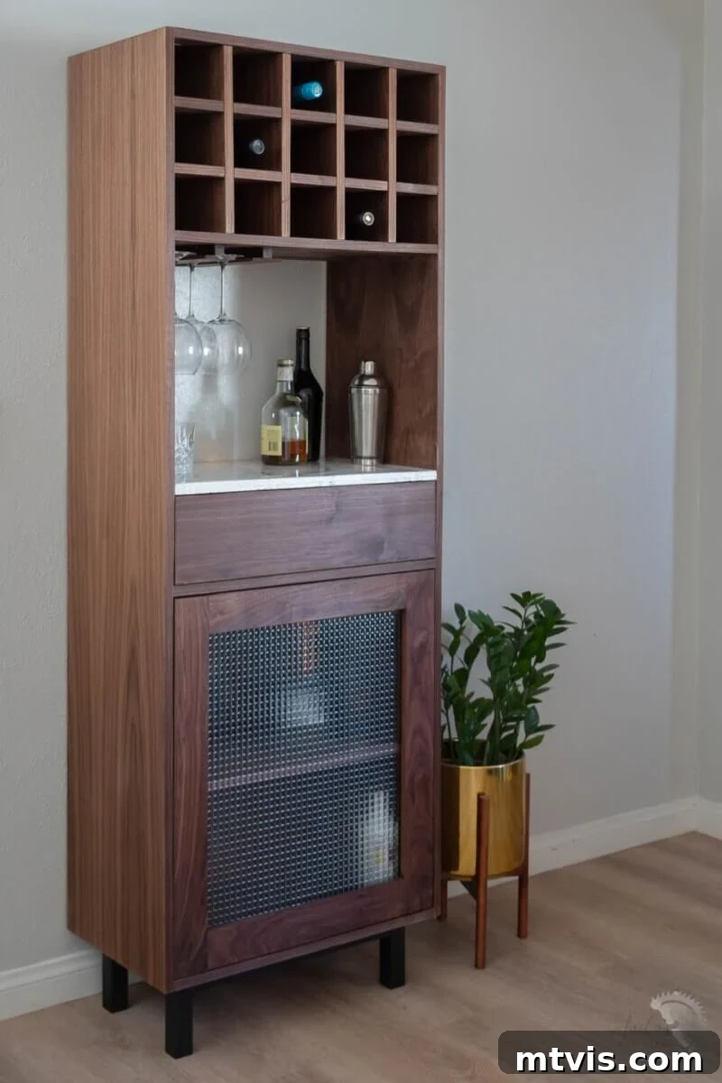 Gorgeous DIY slim profile bar cabinet, perfect for small spaces