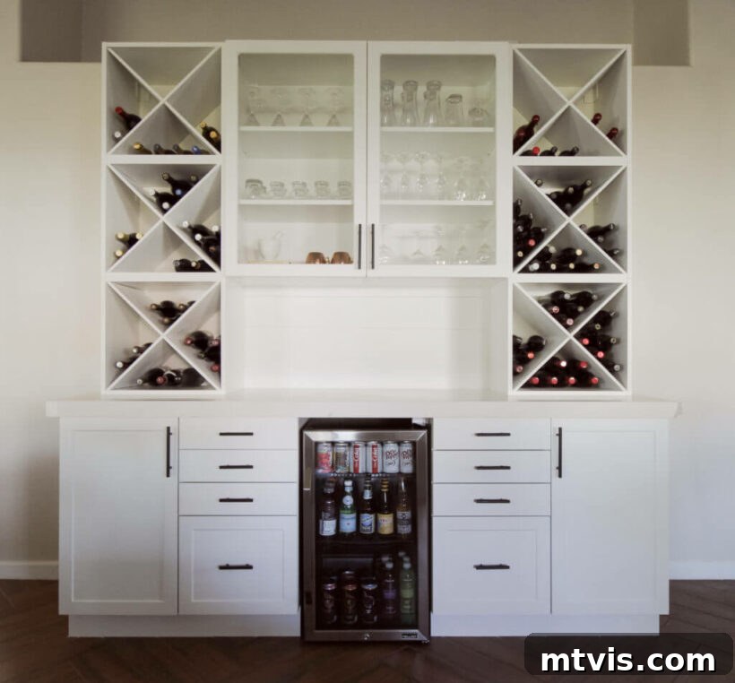 Custom built-in bar created using IKEA cabinetry and custom finishes
