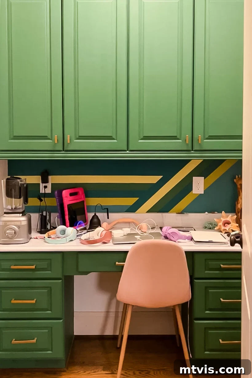 Before image of a cluttered and underutilized kitchen desk.