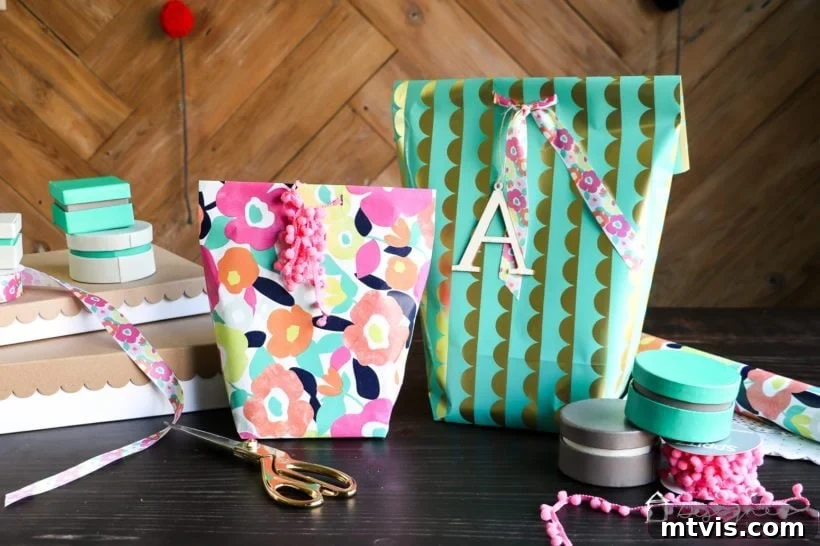 Upcycle Wrapping Paper into Custom Gift Bags 2 DIY gift bag from patterned wrapping paper by Tasha Agruso
