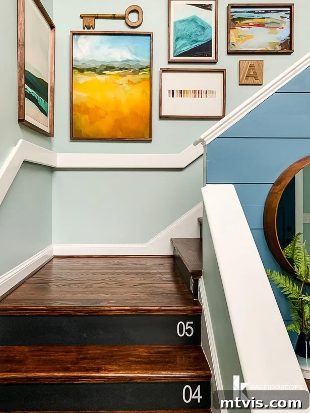 staircase gallery wall with DIY art frames
