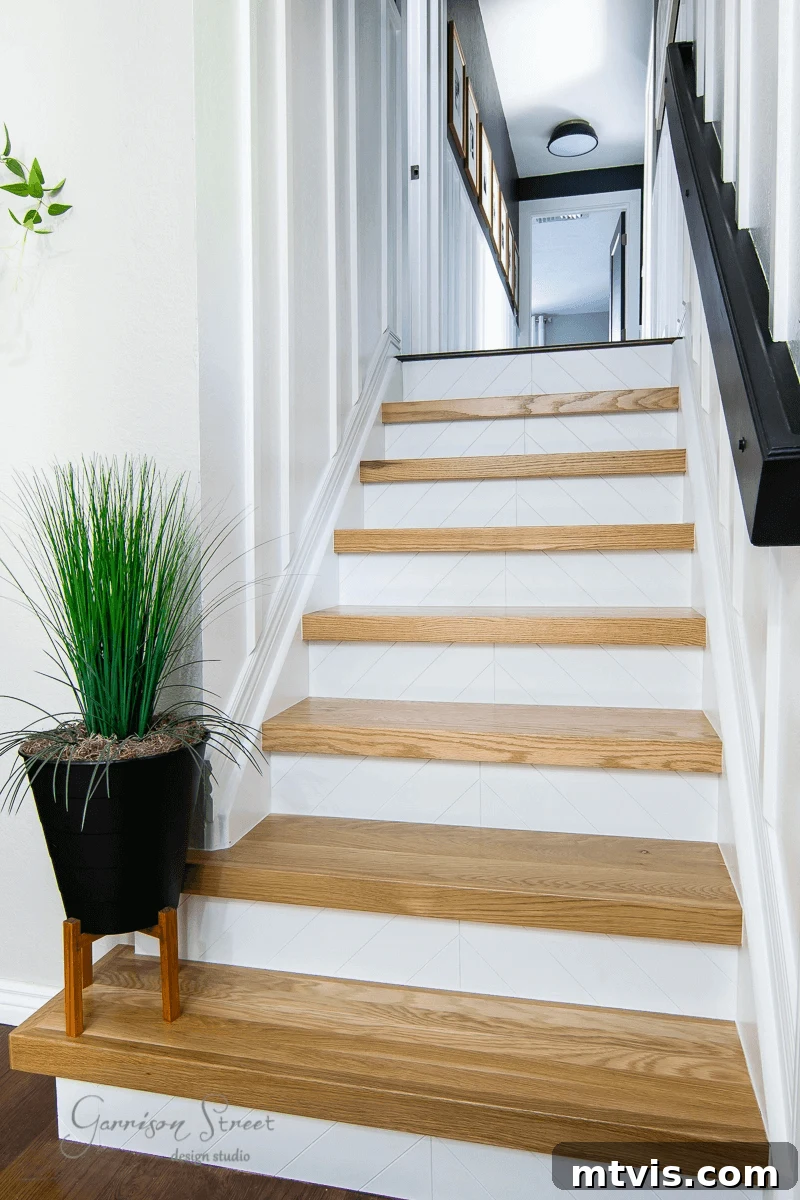 staircase makeover with modern chevron risers